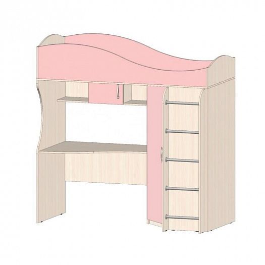 Детская кровать-чердак "Буратино" - Цвет: Дуб Молочный/Розовый