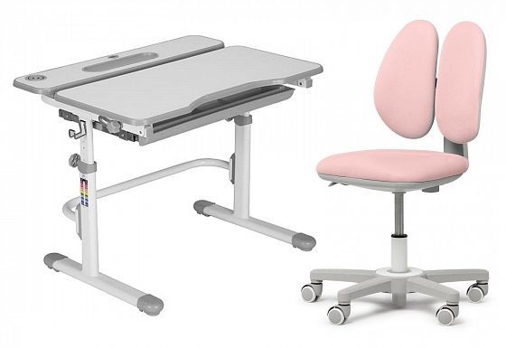 Комплект парта "Freesia" и кресло "Mente" - Цвет: Серый/Розовый (ткань)