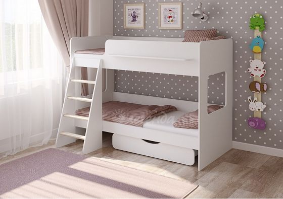 Детская двухъярусная кровать "Легенда 25.2" (Белая) - цвет: Белый