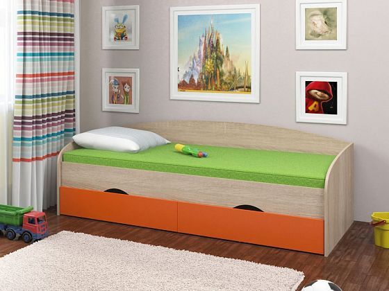 Детская кровать "Соня-2" Цвет: Дуб Сонома/Оранжевый