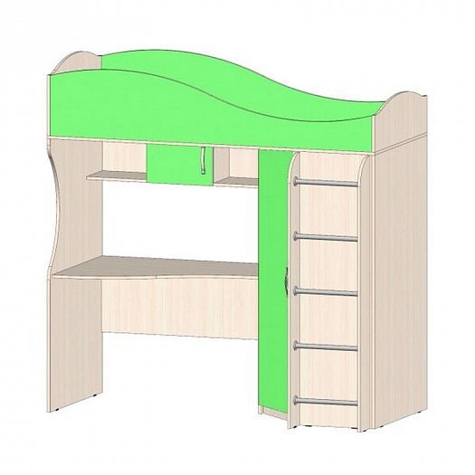 Детская кровать-чердак "Буратино" - Цвет: Дуб Молочный/Зеленый