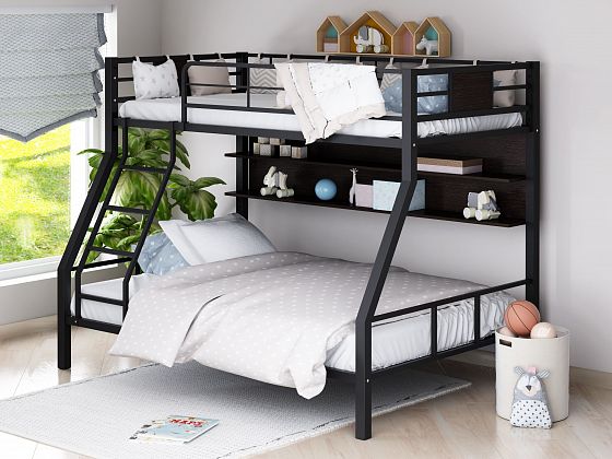 Кровать двухъярусная "Гранада-1П" с полкой - В интерьере, цвет: Черный/Венге