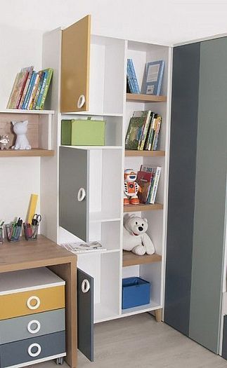 Шкаф-стеллаж для книг "Смарти" - В раскрытом виде, цвет: Белый/Дуб Андреа/Космея/Аква/Горчица