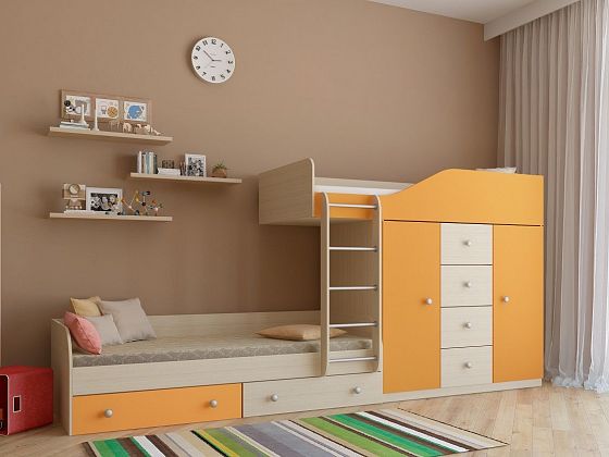 Двухъярусная кровать Астра 6 - Двухъярусная кровать Астра 6, Цвет: Дуб молочный/Оранжевый