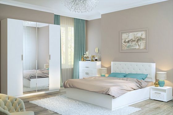 Модульная спальня "Тиффани" - Вариант 1, цвет: Белый Поры Дерева/Белый глянец