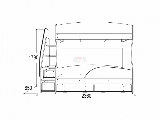 Кровать двухъярусная "Омега-15" ЛДСП - Схема