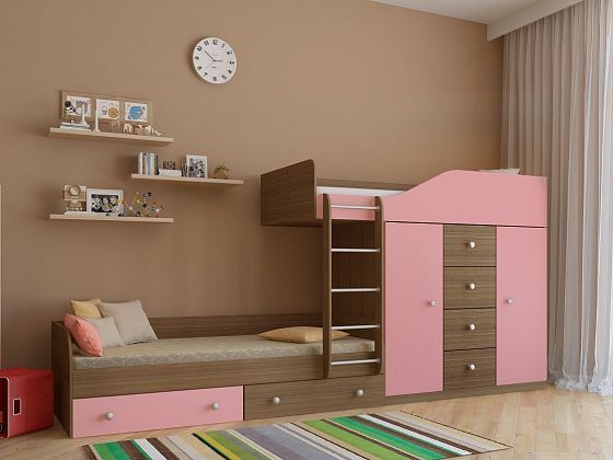 Двухъярусная кровать Астра 6 - Двухъярусная кровать Астра 6, Цвет: Дуб шамони/Розовый
