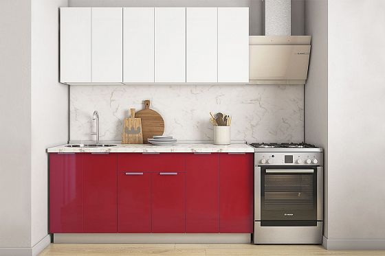 Кухонный гарнитур "Бостон 1.8" - Кухонный гарнитур "Бостон 1.8"; Цвет: Белый/Белый/Красный глянец