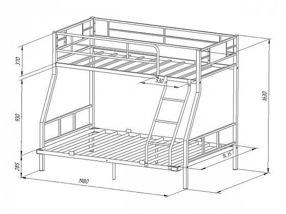 Кровать двухъярусная "Гранада-1 140" - Схема, размеры