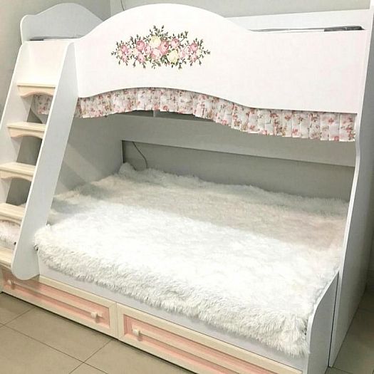 Модульная детская "Алиса" - Двухъярусная кровать, цвет: Белый/Крем