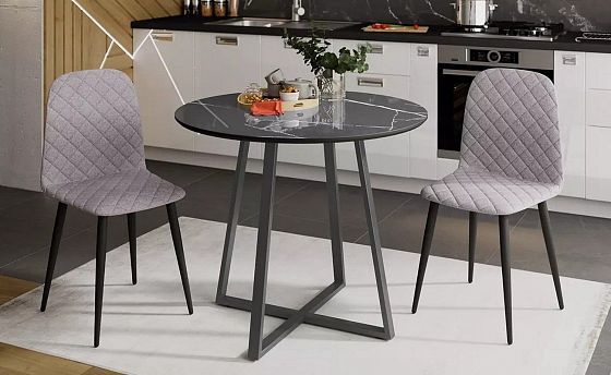 Стол обеденный "Милан" Тип 1 - В интерьере, цвет: Серый муар/Стекло глянцевое Серый Мрамор