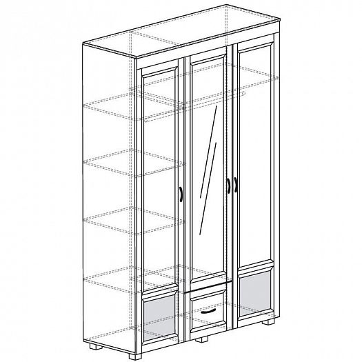 Шкаф 3-х дверный с зеркалом, глянцевыми вставками и одним ящиком "Йорк" 01.10-ШК - Шкаф 3-х дверный