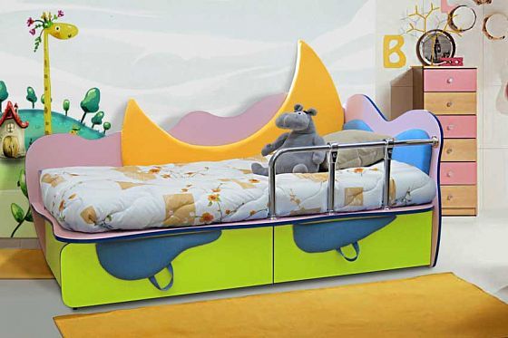 Кровать одноярусная №4 с матрасом - Кровать одноярусная №4 с матрасом, Цвет: Лиловый/Лайм