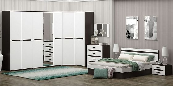 Модульная спальня "Карина-9" - Вариант 1, цвет: Венге/Белый Глянец