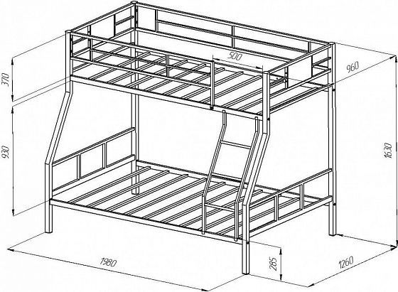 Кровать двухъярусная "Гранада-1" - Схема, размеры