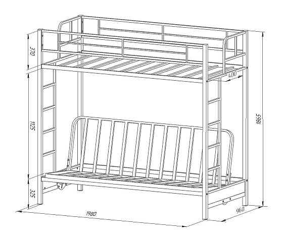 Кровать двухъярусная с диваном "Мадлен-ЯЯ" с ящиками (Бежевый велюр) - Схема, размеры
