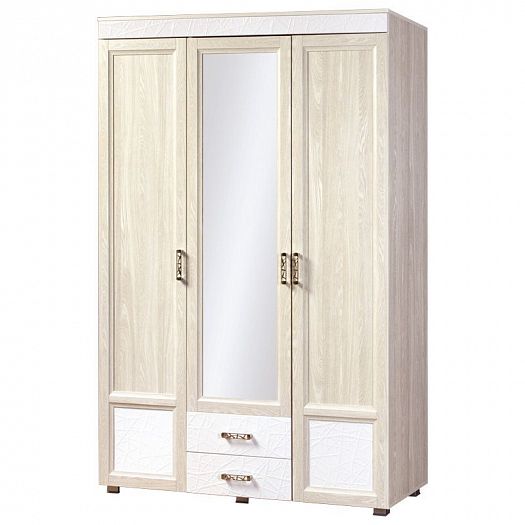 Шкаф 3-х дверный с зеркалом, глянцевыми вставками и двумя ящиками "Йорк" 01.12-ШК - Шкаф 3-х дверный