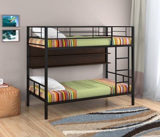 Кровать двухъярусная "Севилья-2П" с полкой - Цвет: Черный/Венге