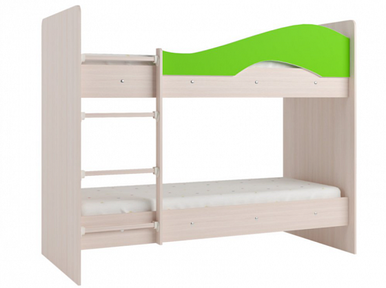 Двухъярусная кровать "Мая" Цвет: Млечный Дуб/Зеленый