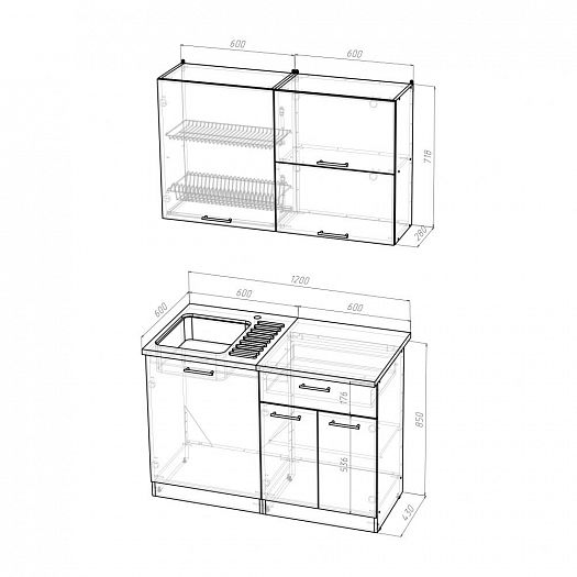 Кухонный гарнитур "Алина лайт" 1200 мм - Кухонный гарнитур Алина лайт 1200 - размеры
