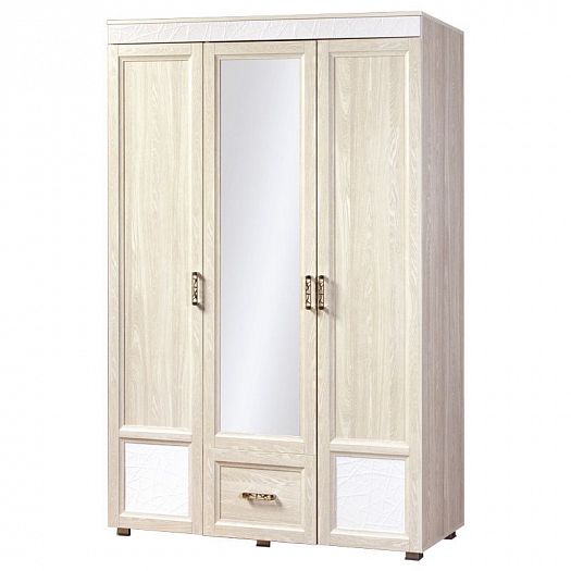 Шкаф 3-х дверный с зеркалом, глянцевыми вставками и одним ящиком "Йорк" 01.10-ШК - Шкаф 3-х дверный