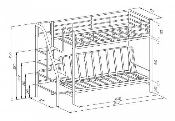 Кровать двухъярусная с диваном "Мадлен-3" (Серый велюр) - Схема