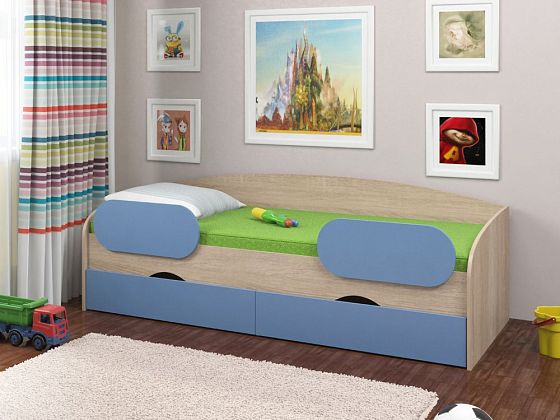Детская кровать "Соня-2" - Кровать Соня-2 с бортиками, цвет: Дуб Сонома/Голубой